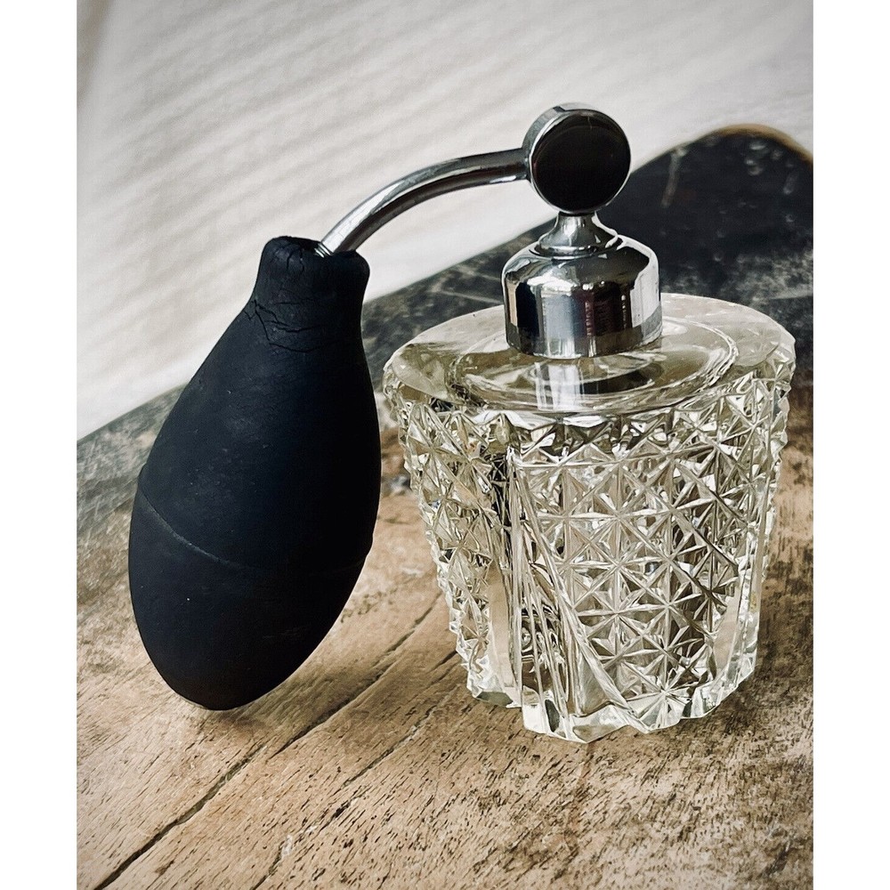 💐✨ GORGEOUS ANTIQUE CZECH CRYSTAL PERFUME BOTTLE ATOMIZER  c. 1920 💐✨